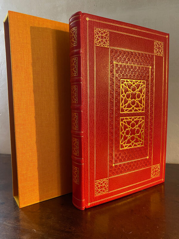 Large scarlet leather journal / writing book with decorative gold tooling - Image 2