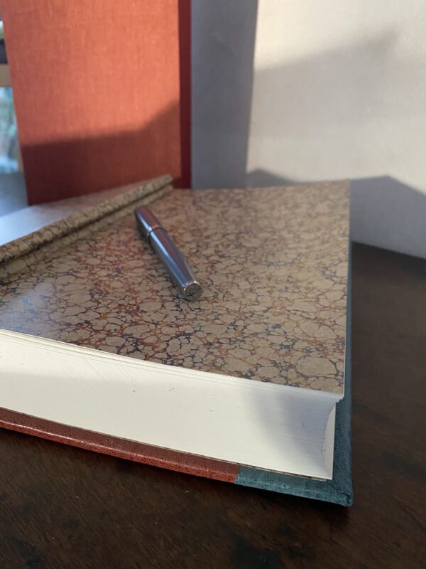 Large, Chunky plain paged book bound in terracotta and pale blue leather - Image 2