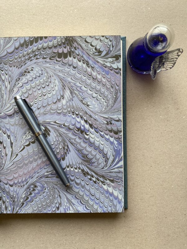 Teal Leather Journal With Decorative Blind Tooling & Scarlet Leather Accent - Image 4