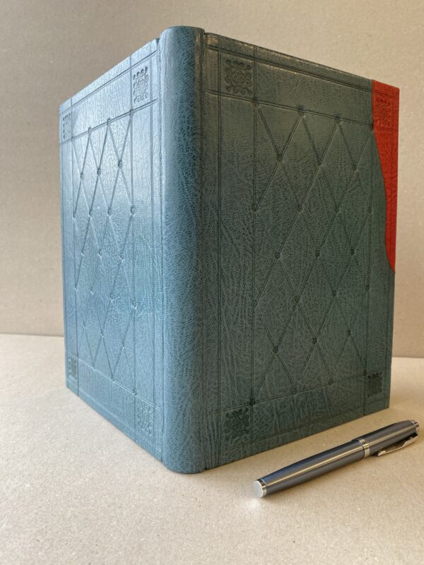 Teal Leather Journal With Decorative Blind Tooling & Scarlet Leather Accent - Image 5