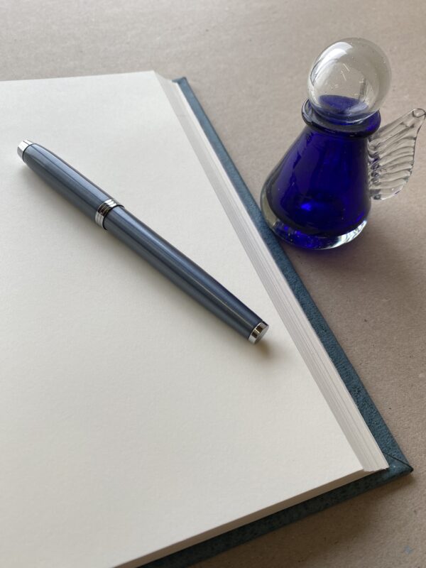 Teal Leather Journal With Decorative Blind Tooling & Scarlet Leather Accent - Image 2