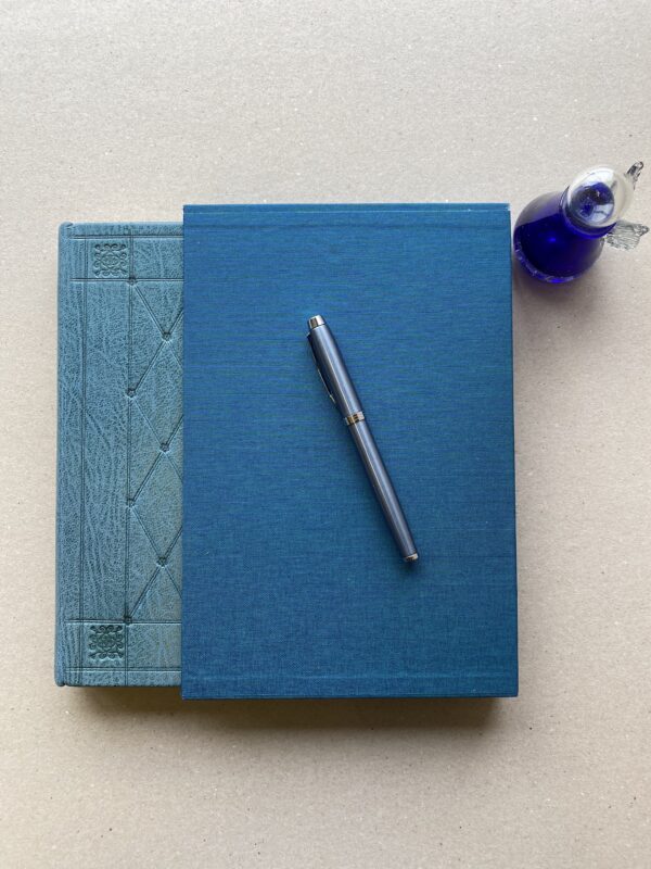 Teal Leather Journal With Decorative Blind Tooling & Scarlet Leather Accent - Image 6