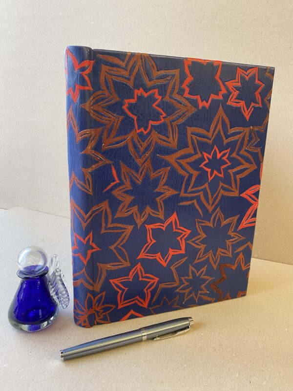 Starburst Leather Journal Notebook In Blue With Onlays - Image 4